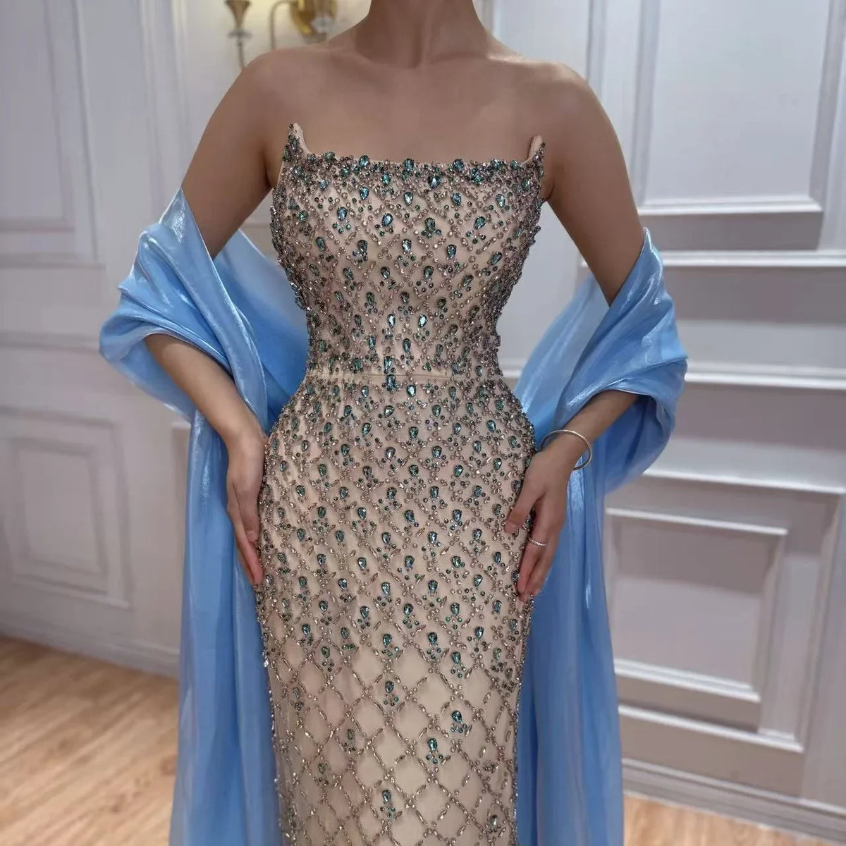 Zapdress Luxury Beaded Blue Mermaid Glamorous Evening Party Dresses 2026 Formal Occasion Gowns for Women Customized (ZD17267)