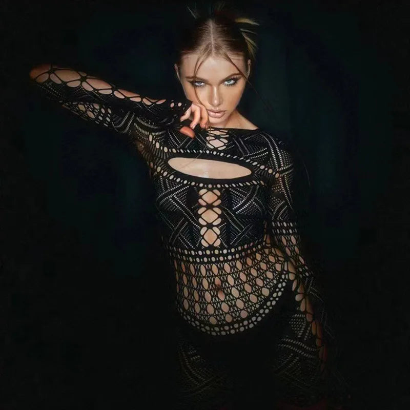 Deep V Lace Tight Hollow Party Mini Dress