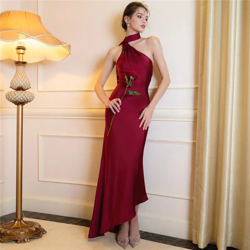 Scarf Collar Backless Solid Long Dress