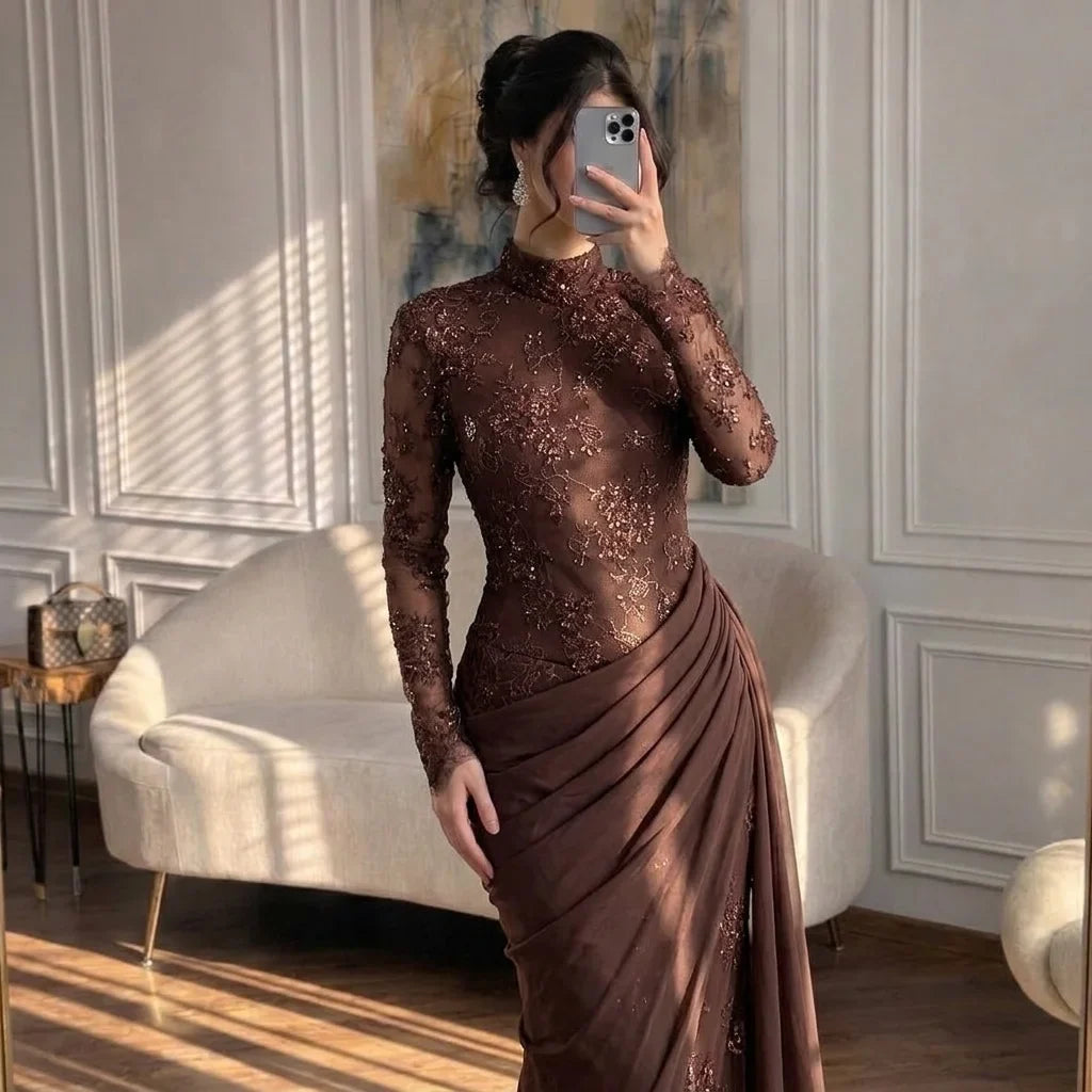 Zapdress Customized Wine Red Mermaid Evening Dresses with Wrap Skirt High-End Lace Formal Party Gowns for Women (ZD17283)