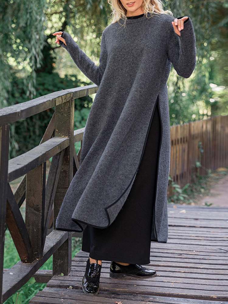 Silvia Effortless Long Split Midi Dress in Loose Fit Designer Edit