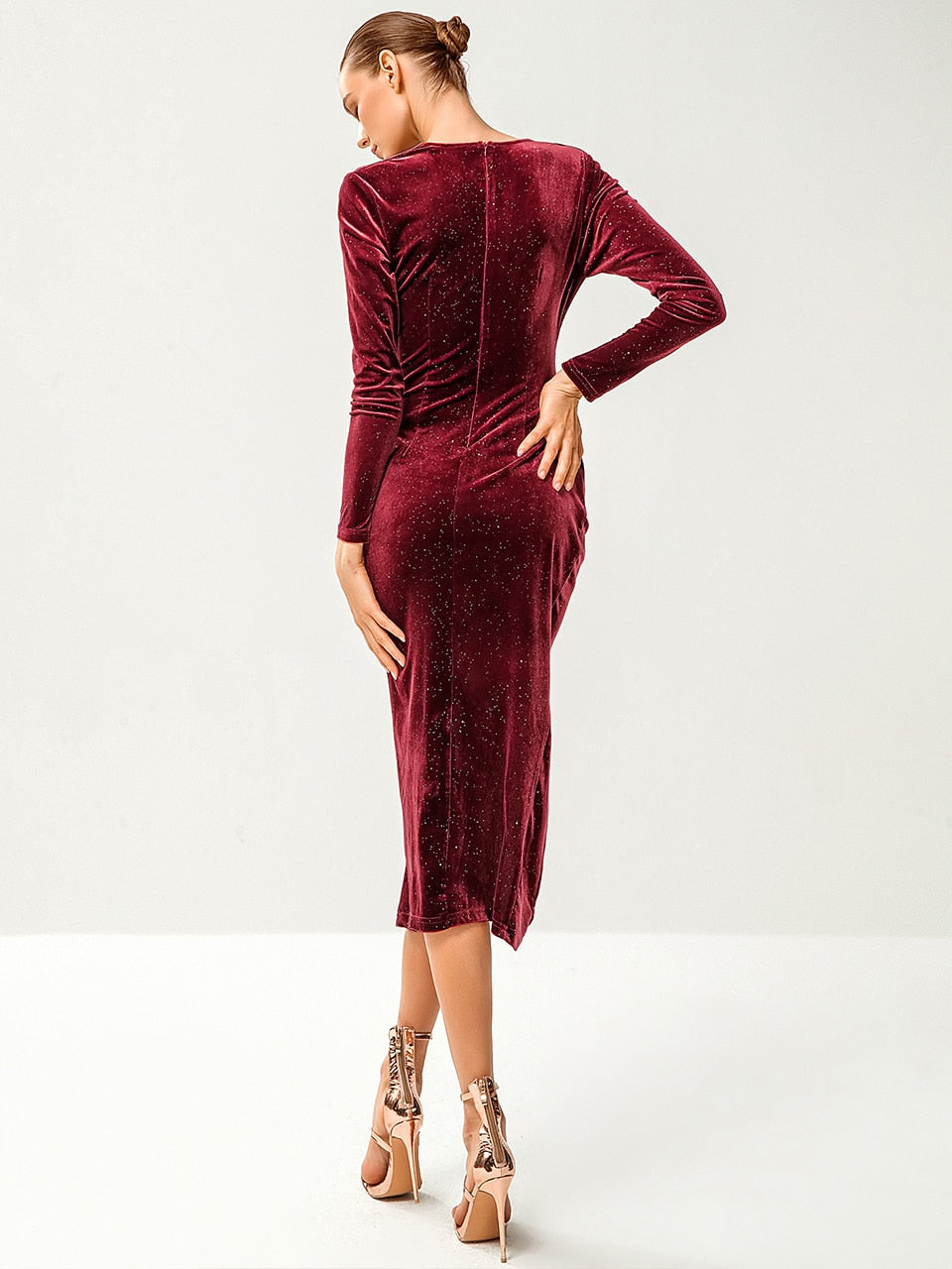 Velvet Dresses LongSleeved Sequin Party Club Outfit Wrap Dress