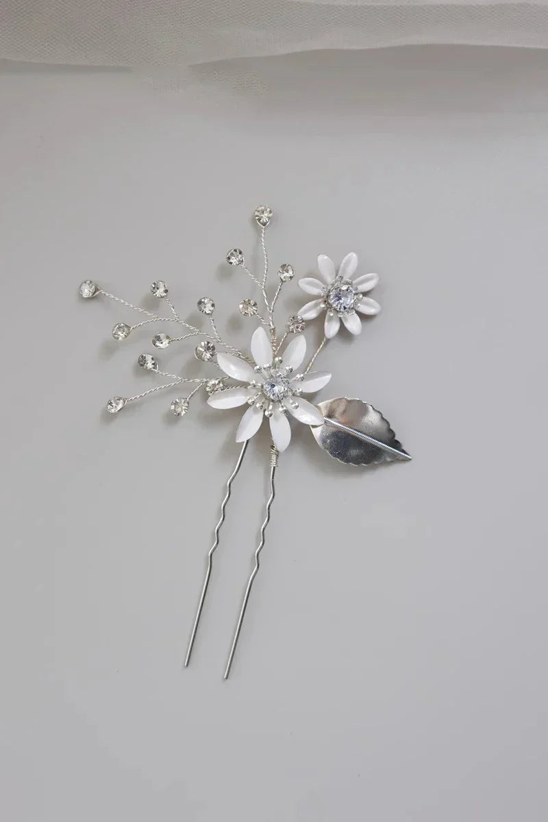 Crystal Rhinestones Hair Clip Pin Silver Color Hairpin Brides Women Girl Flower Head Piece Wedding Accessories Bridal Jewelry b