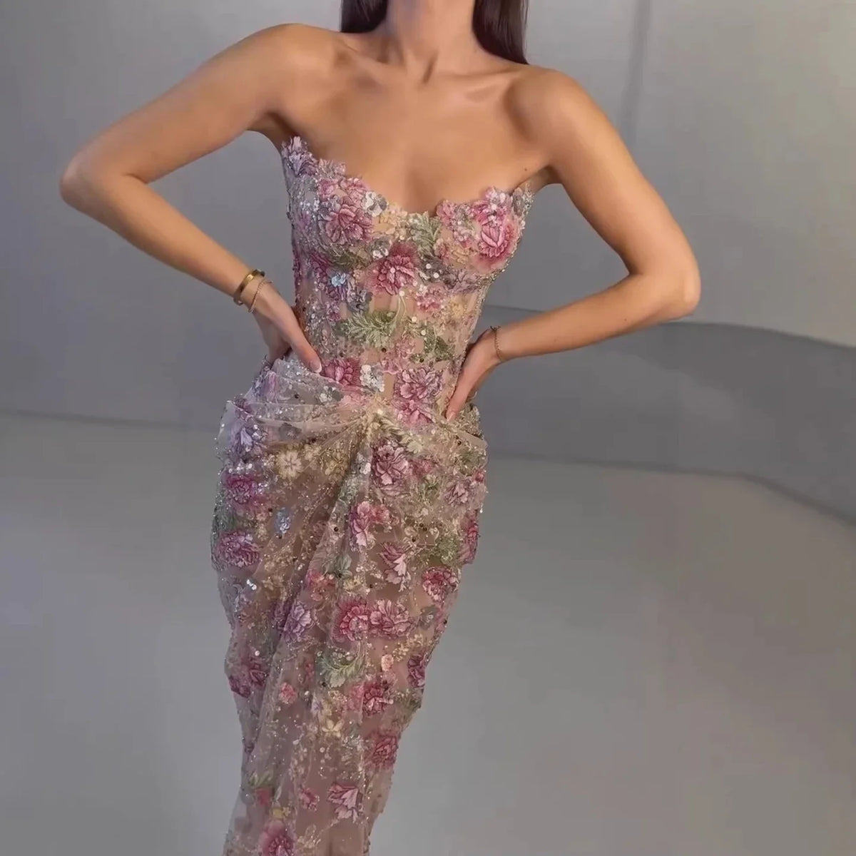 Zapdress Strapless Mermaid Evening Dress Flower Pattern Formal Wedding Party Gowns for Women 2026 Customized (ZD17224)