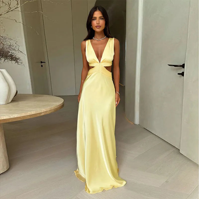 Hollow Slit High Waist Maxi Party Dress - VelvetHem