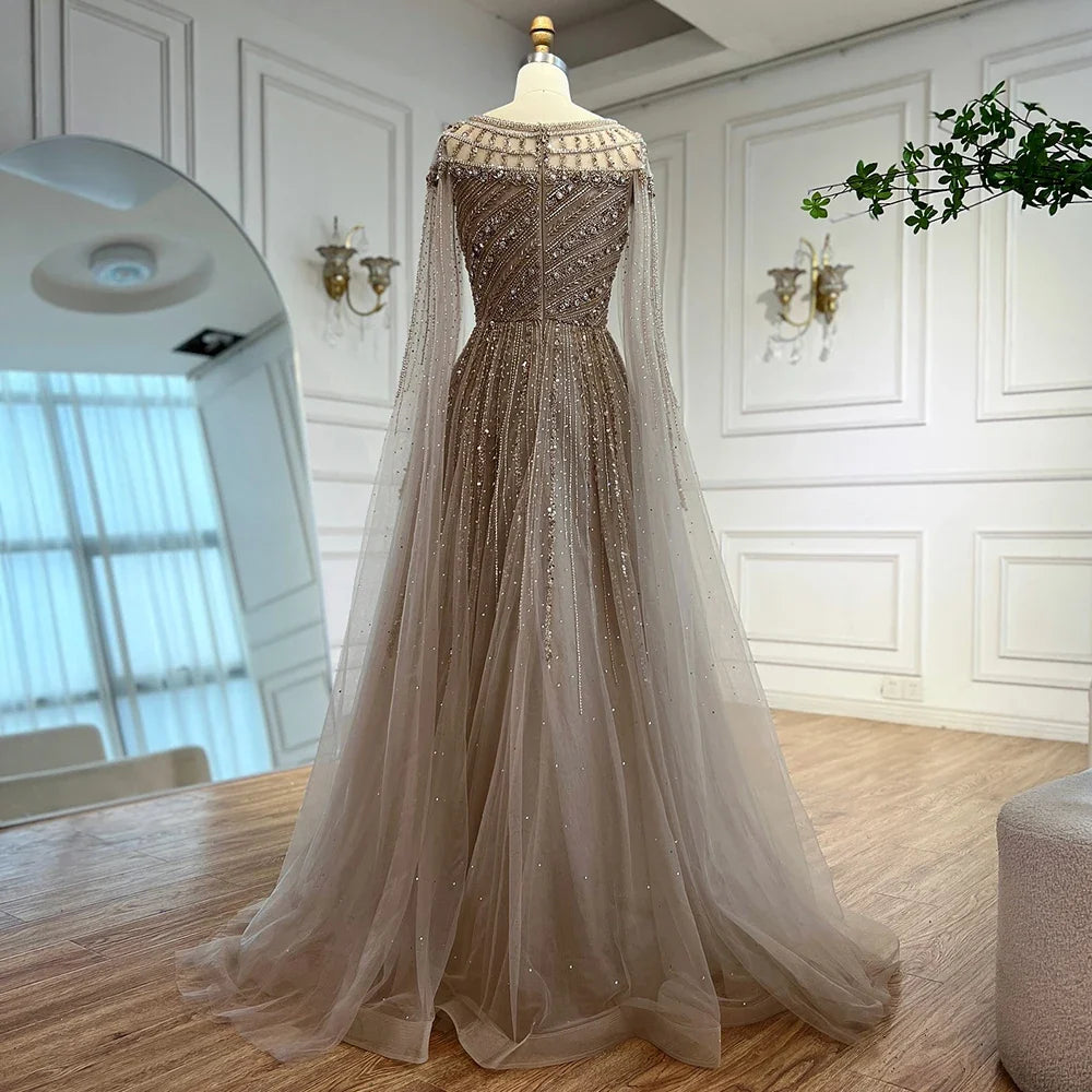 Zapdress Pink A-line Evening Dress with Cape Sleeves Beaded Wedding Party Gowns for Women DLA72994 Customized (ZD17258)