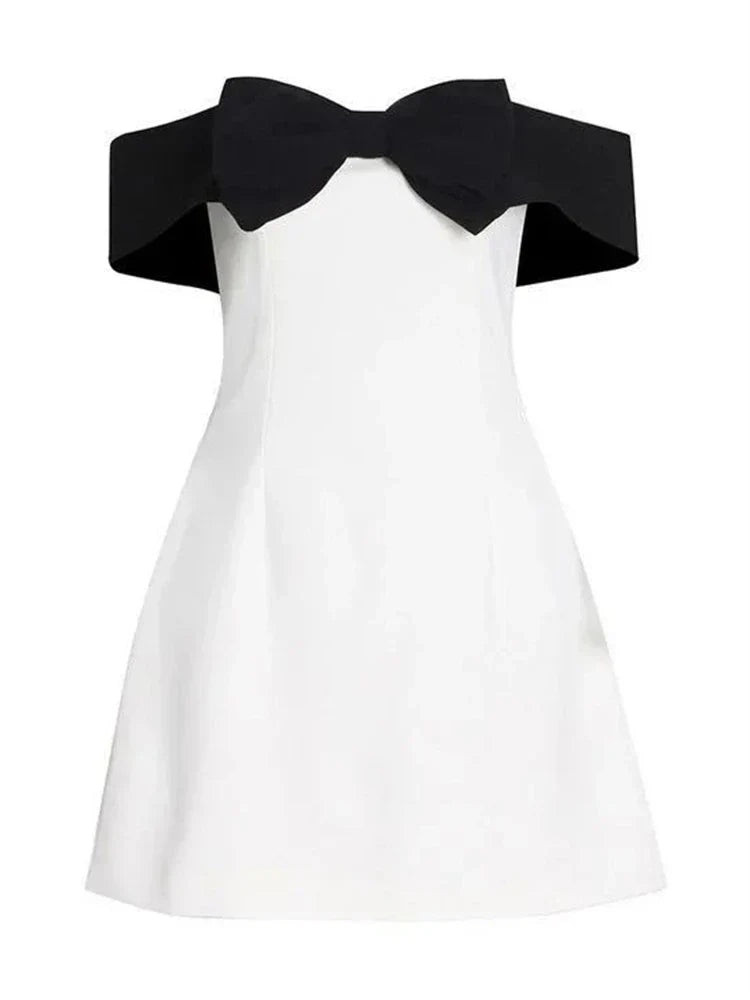Indy - Off - Shoulder Contrast Bow Mini Dress