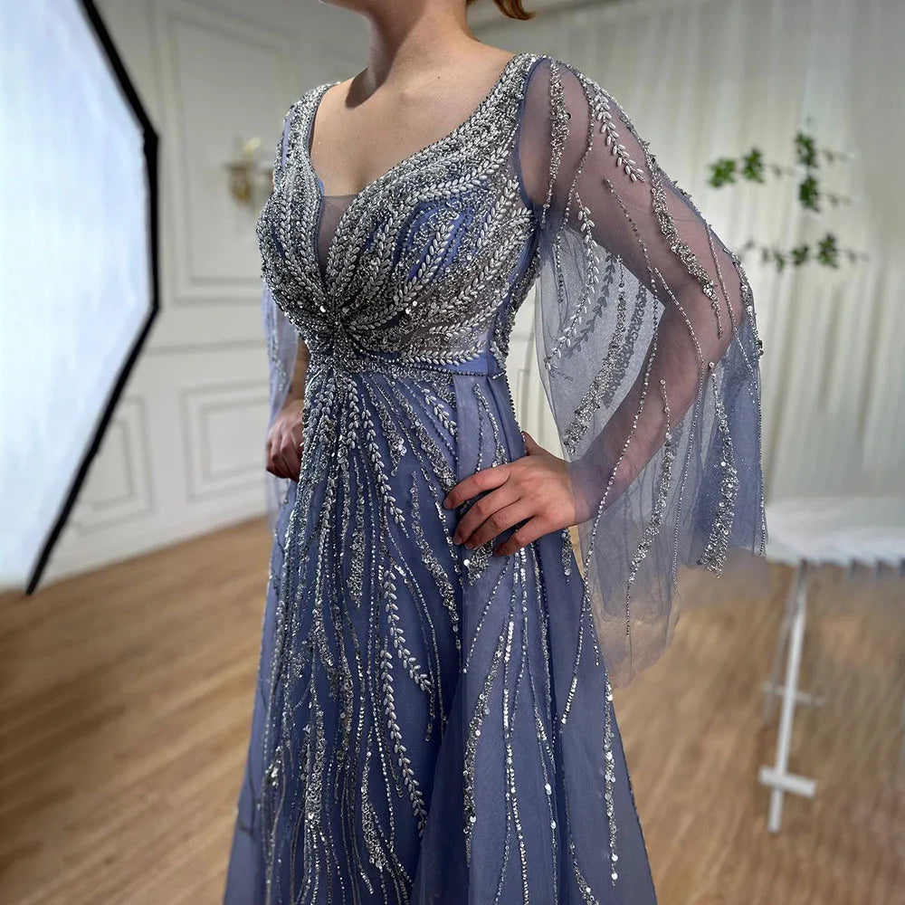 Zapdress Customized Blue A Line Beaded Evening Dresses Arabic Wedding Party Formal Gowns 2024 For Women DLA72099 rts (ZD17337) - VelvetHem