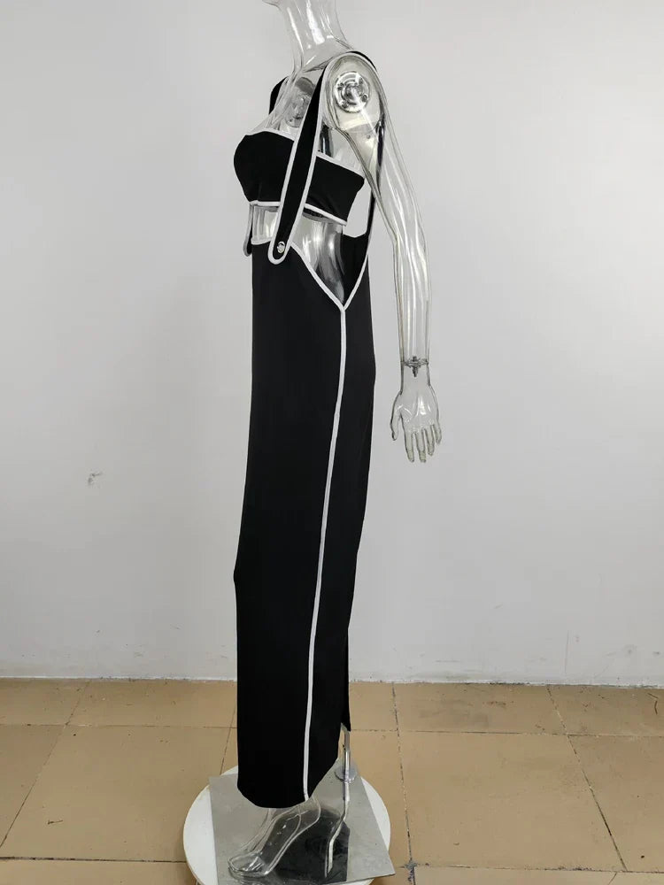 Slash Neck Hollow Design Two - Piece Dress