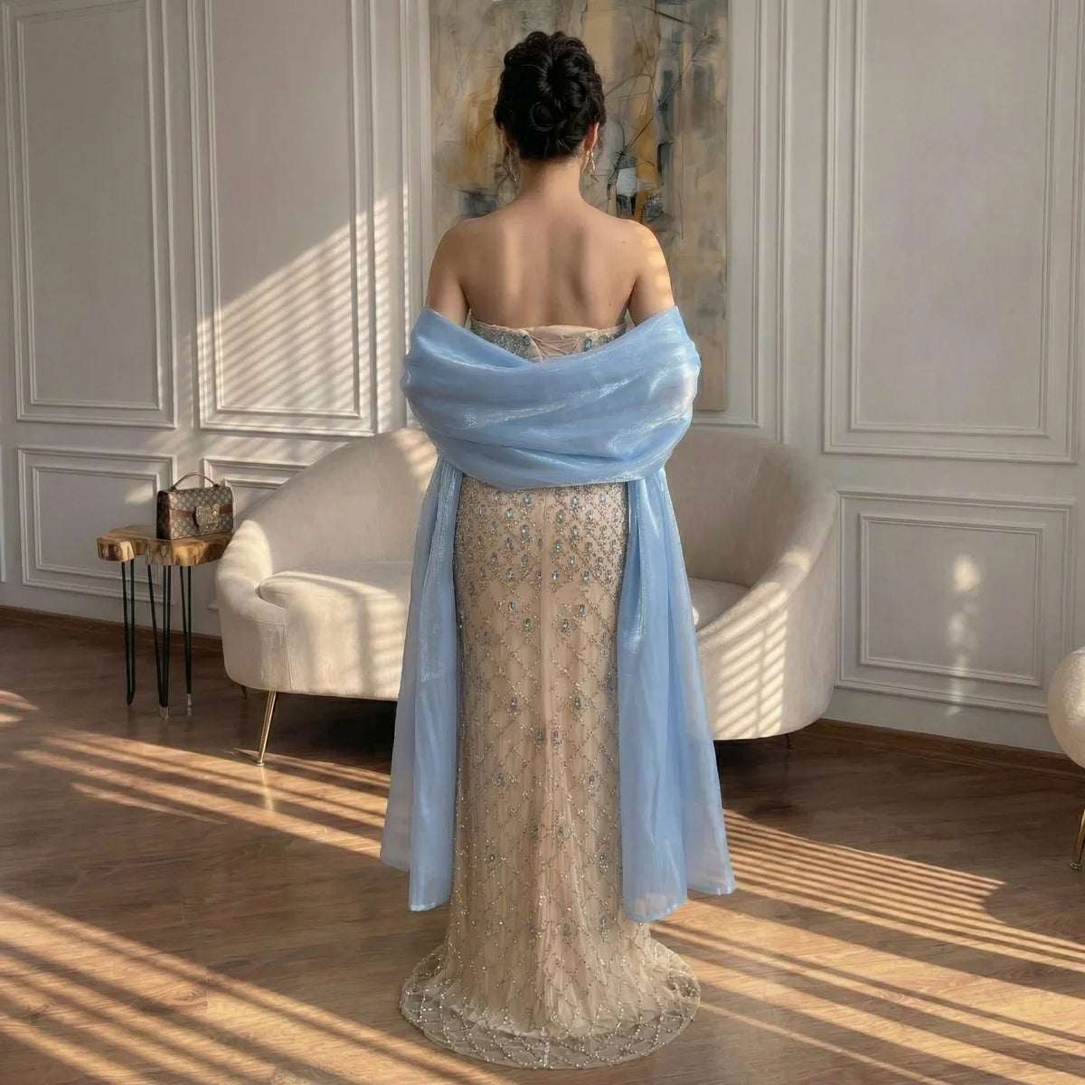 Zapdress Luxury Beaded Blue Mermaid Glamorous Evening Party Dresses 2026 Formal Occasion Gowns for Women Customized (ZD17267)