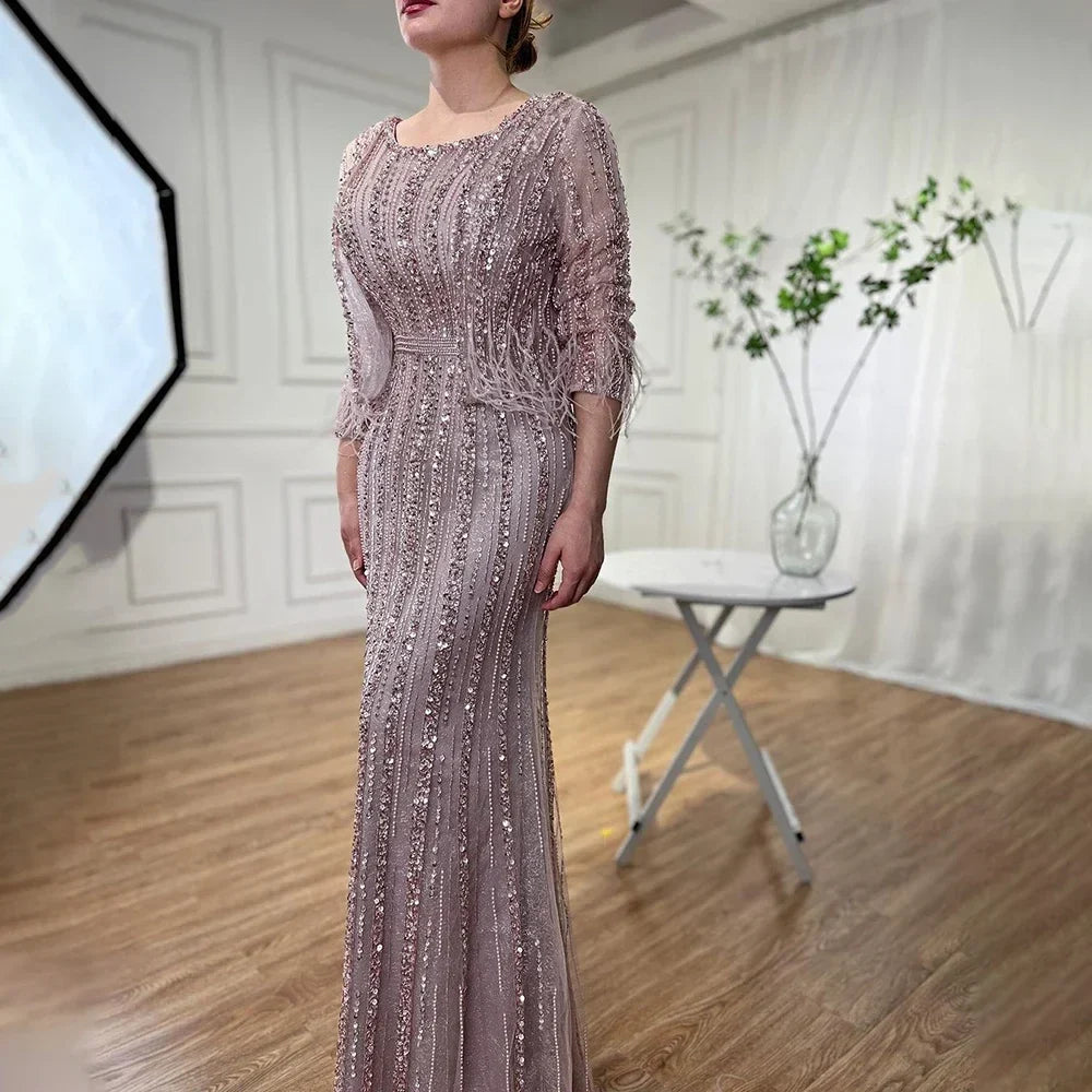 Zapdress Customized Pink Mermaid Long Sleeves Two Piece Evening Dresses with Jacket Beaded Party Gowns For Women (ZD17295) - VelvetHem