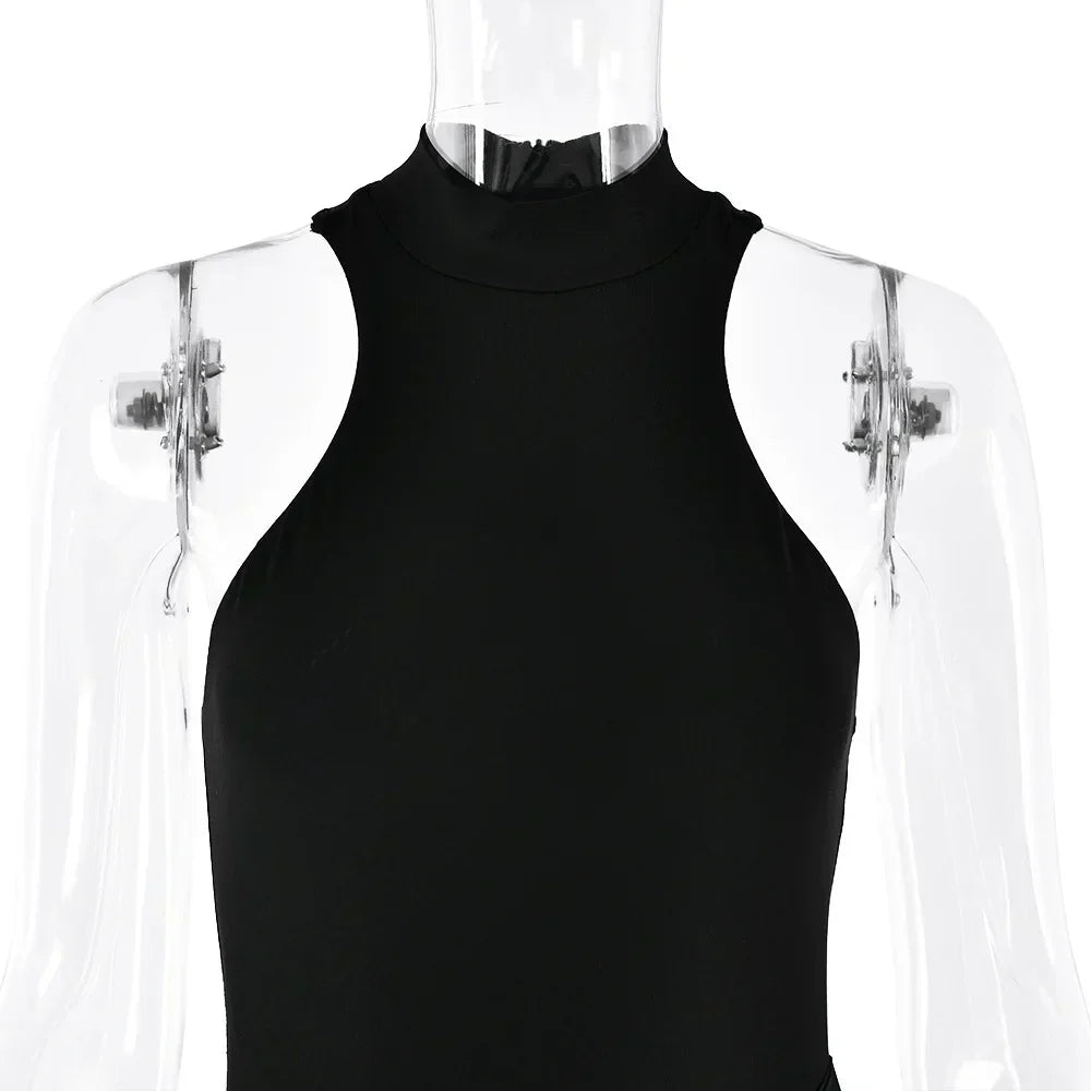 Satin Sleeveless High Neck Dress