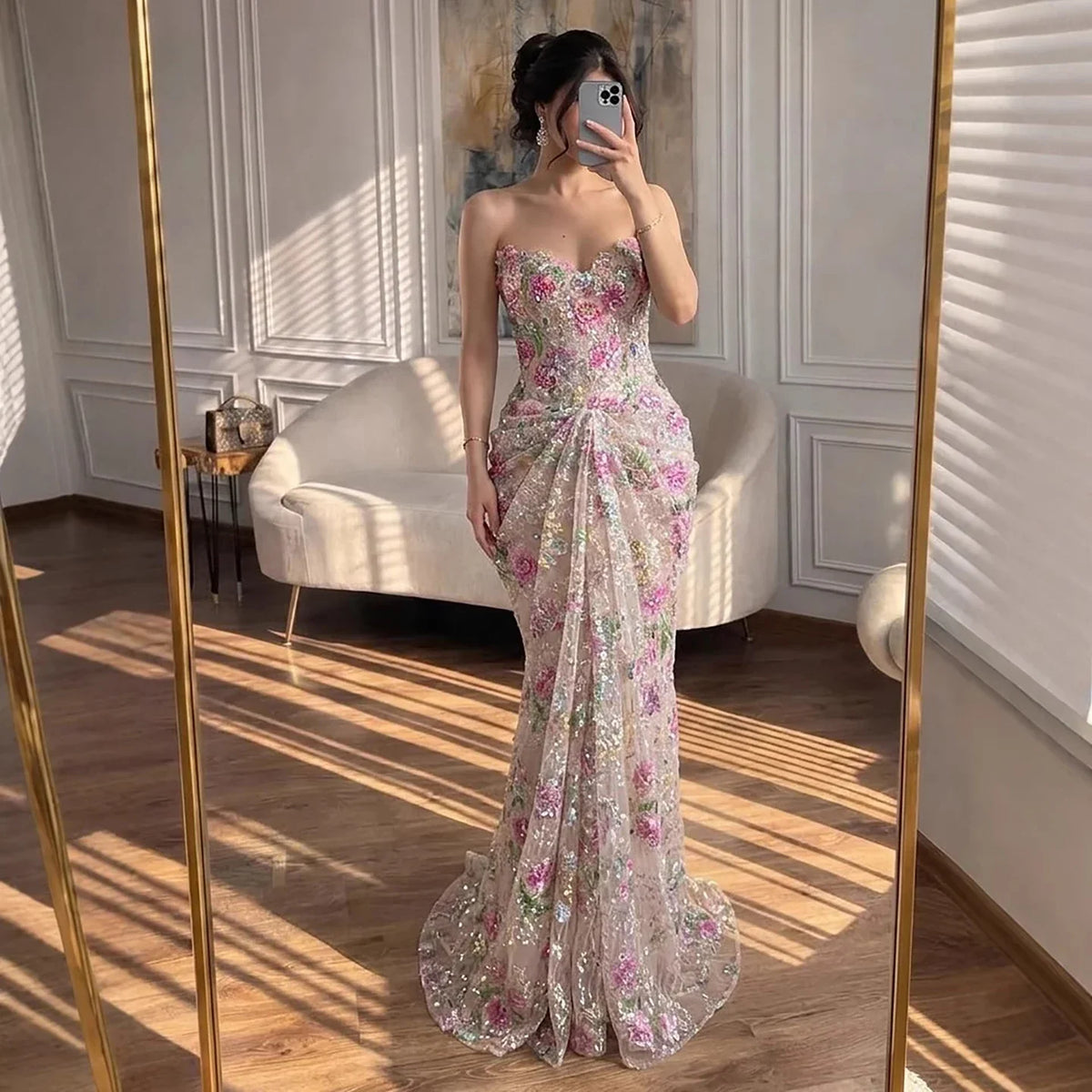 Zapdress Strapless Mermaid Evening Dress Flower Pattern Formal Wedding Party Gowns for Women 2026 Customized (ZD17224)