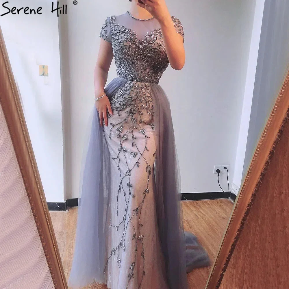 Zapdress Customized Short Sleeve Evening Dresses Mermaid Beaded Formal Party Gowns for Women (ZD17294) - VelvetHem