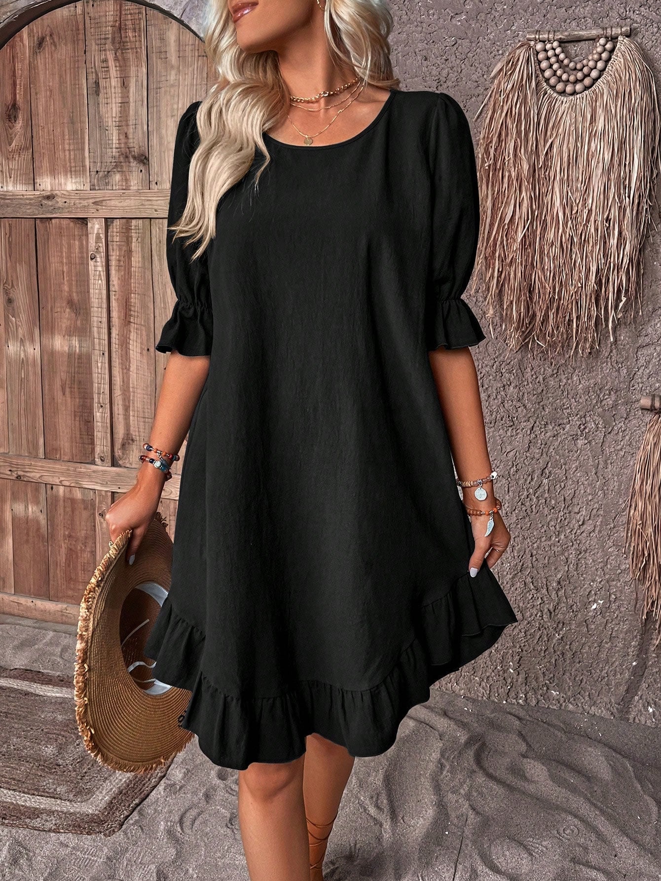 Petronella Puff Sleeve Ruffle Dress for Women Easy Wear Style