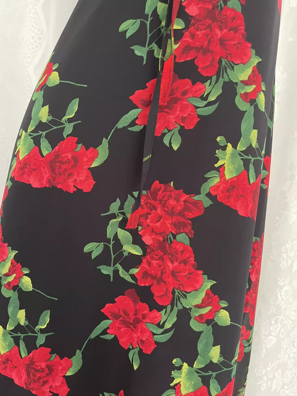 Vintage A line Spaghetti Straps Red Rose Travel Vacation Floral Beach Dress Birthday Outfits - View 5 | VelvetHem