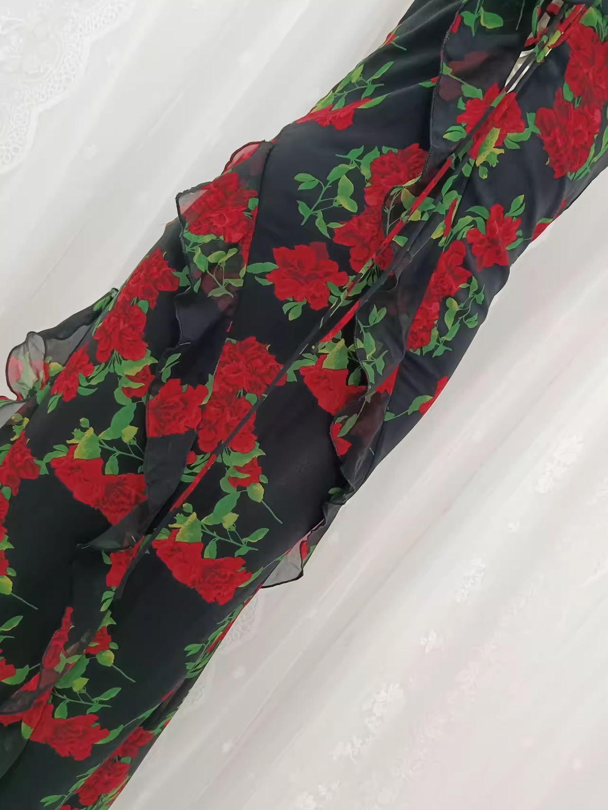 Vintage A line Spaghetti Straps Red Rose Travel Vacation Floral Beach Dress Birthday Outfits - View 6 | VelvetHem