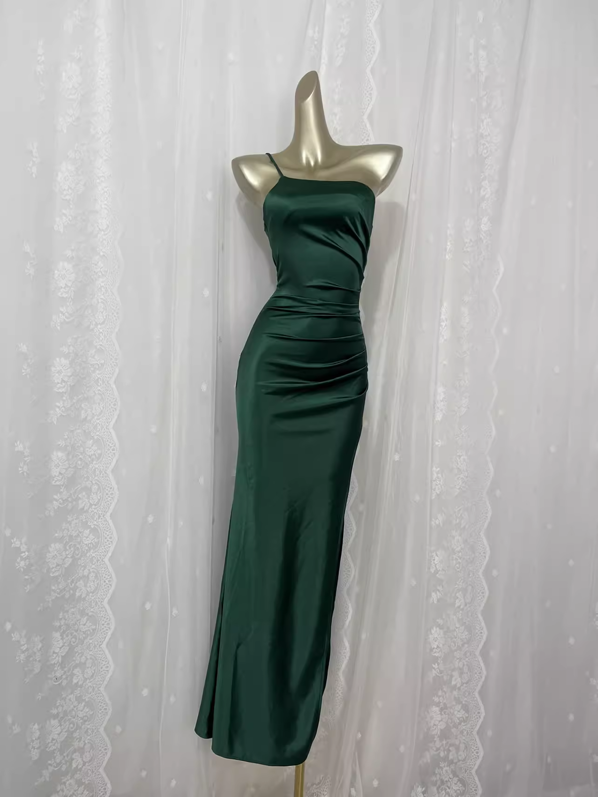 Vintage Sheath One Shoulder Green Vacation Dress Satin Birthday Dresses - VelvetHem