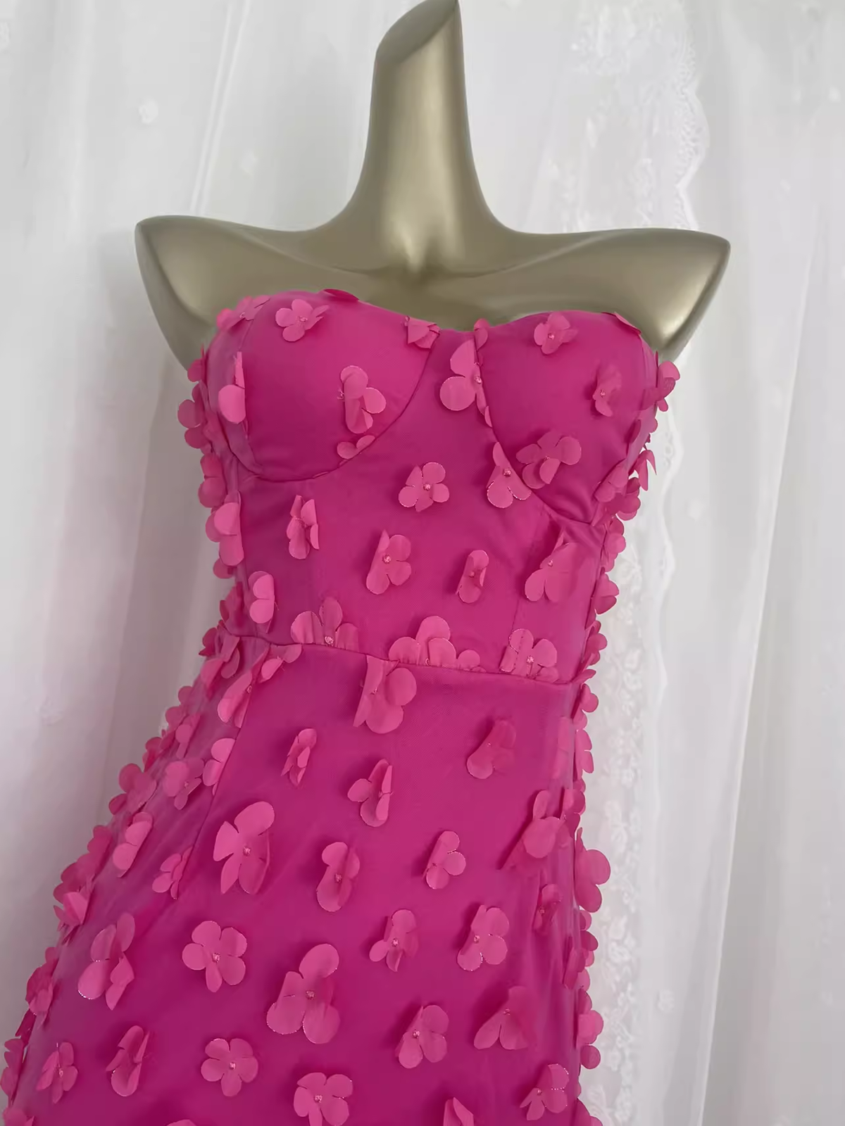 Vintage Sheath Strapless Hot Pink Vacation Dress Flowers Birthday Dresses - View 3 | VelvetHem