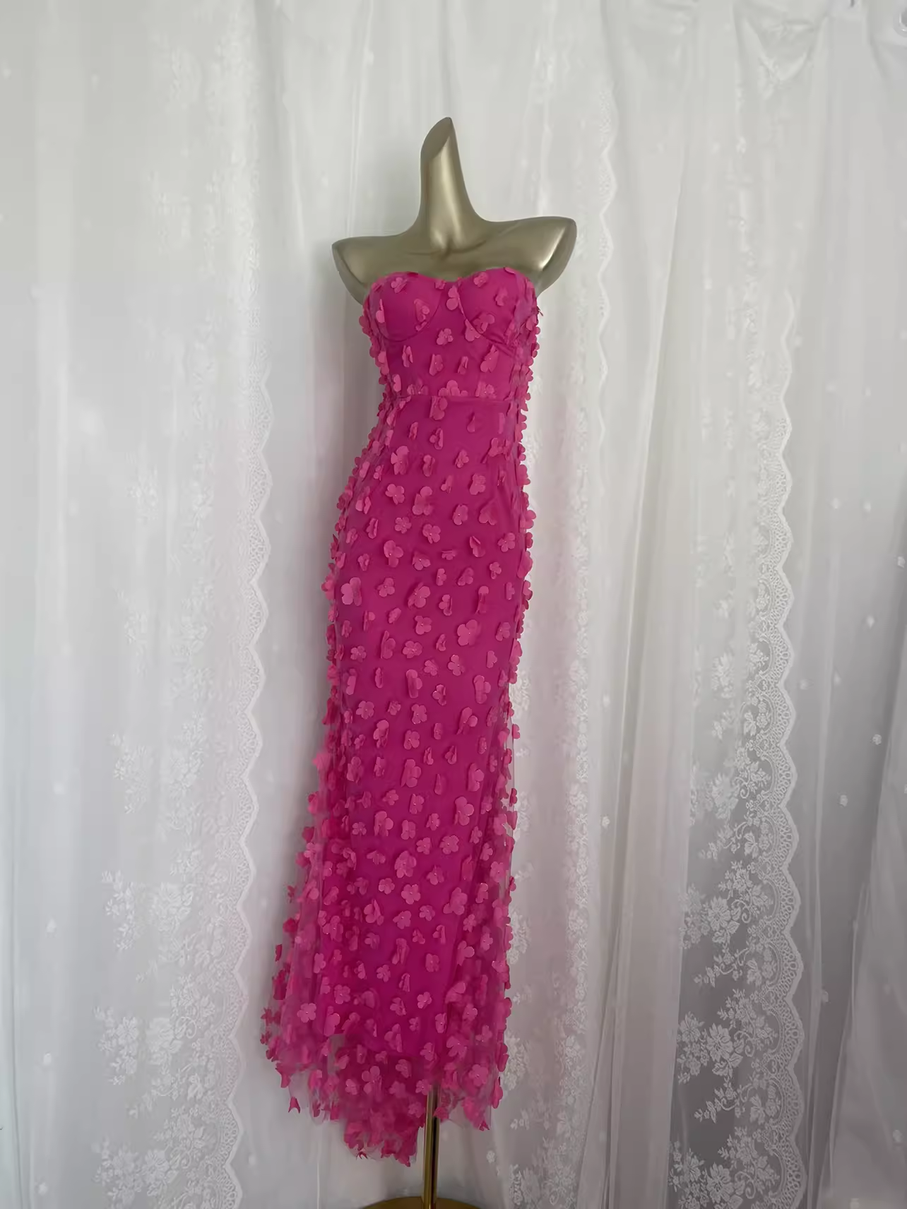 Vintage Sheath Strapless Hot Pink Vacation Dress Flowers Birthday Dresses