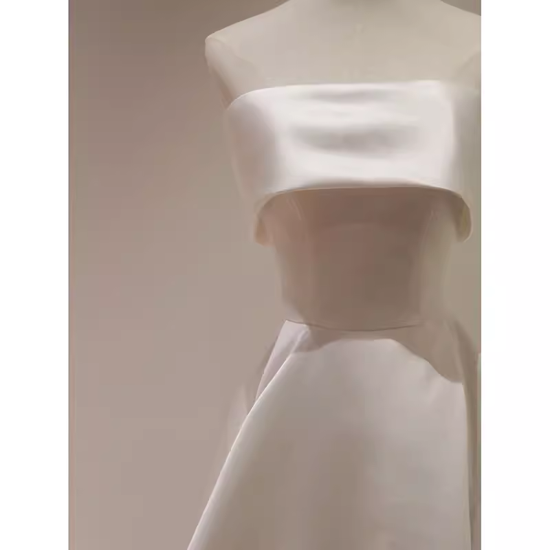 Simple A Line Strapless Satin Ivory Wedding Dresses