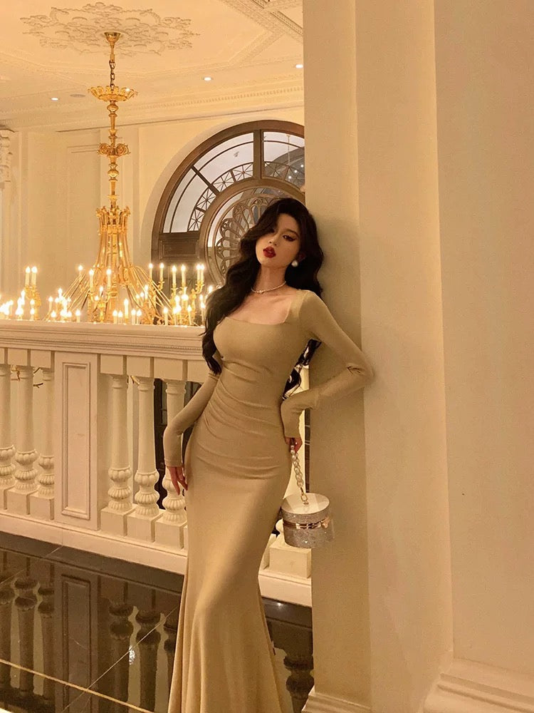 Sexy Sheath Square Neckline Long Prom Dresses Birthday Outfits Evening Gown - View 2 | VelvetHem