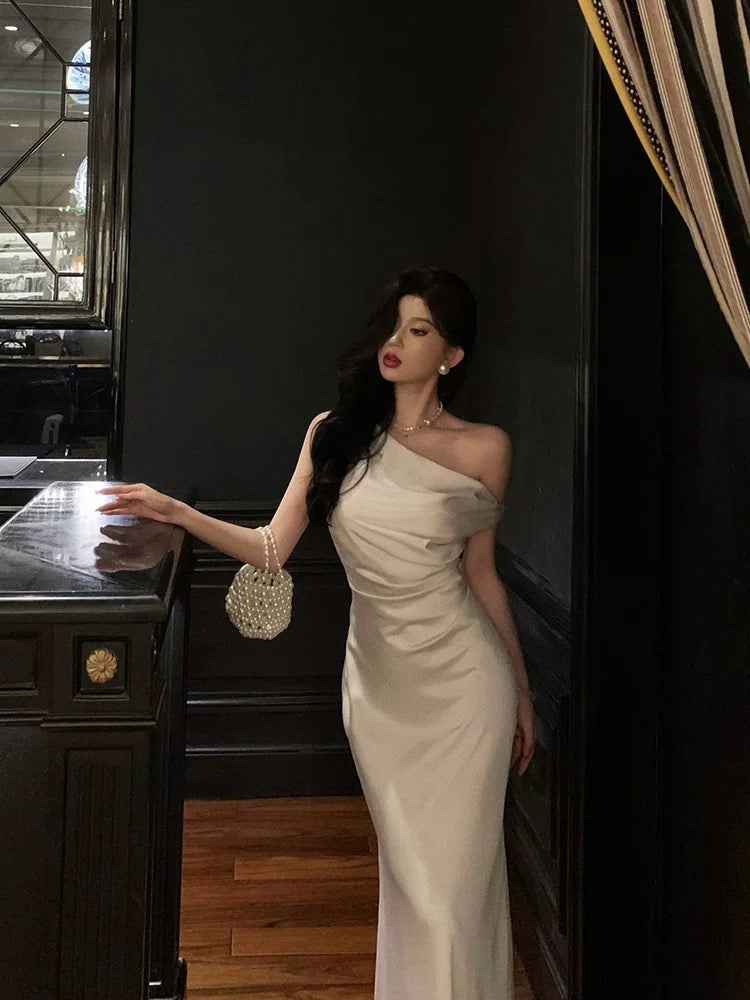 Sexy French Sheath One Shoulder White Prom Dresses Birthday Outfits Evening Gown - View 2 | VelvetHem