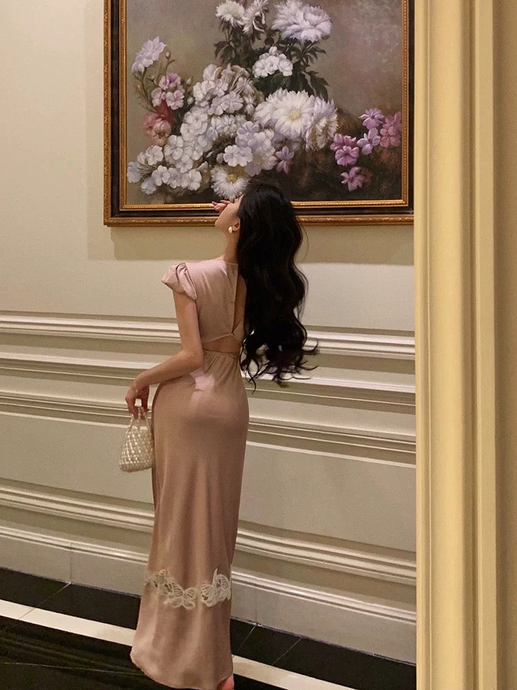 Sexy French Sheath V Neckline Long Pink Prom Dresses Birthday Outfits Evening Gown - View 2 | VelvetHem
