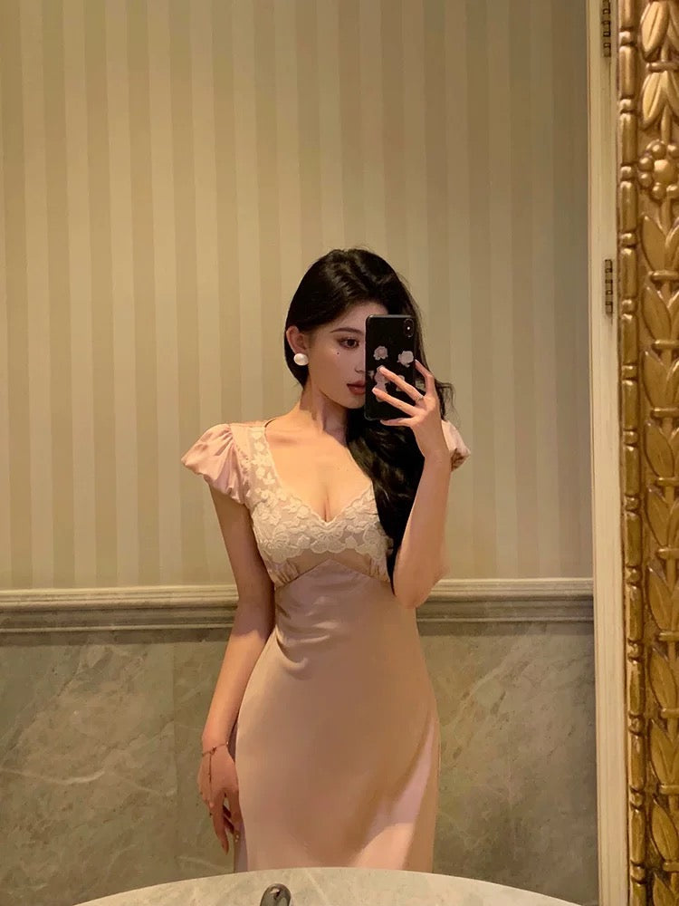 Sexy French Sheath V Neckline Long Pink Prom Dresses Birthday Outfits Evening Gown - View 4 | VelvetHem