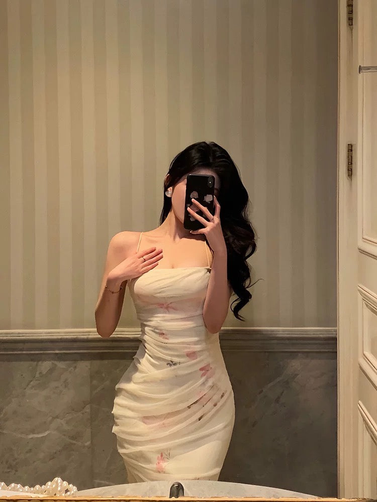 Gorgeous Mermaid Spaghetti Straps White Floral Date Night Dress Long Prom Dresses Birthday Outfits
