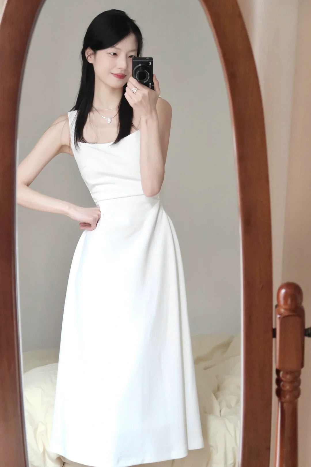 Sexy A Line Square Neckline White Holiday Dresses Night Dress Birthday Outfits - View 3 | VelvetHem