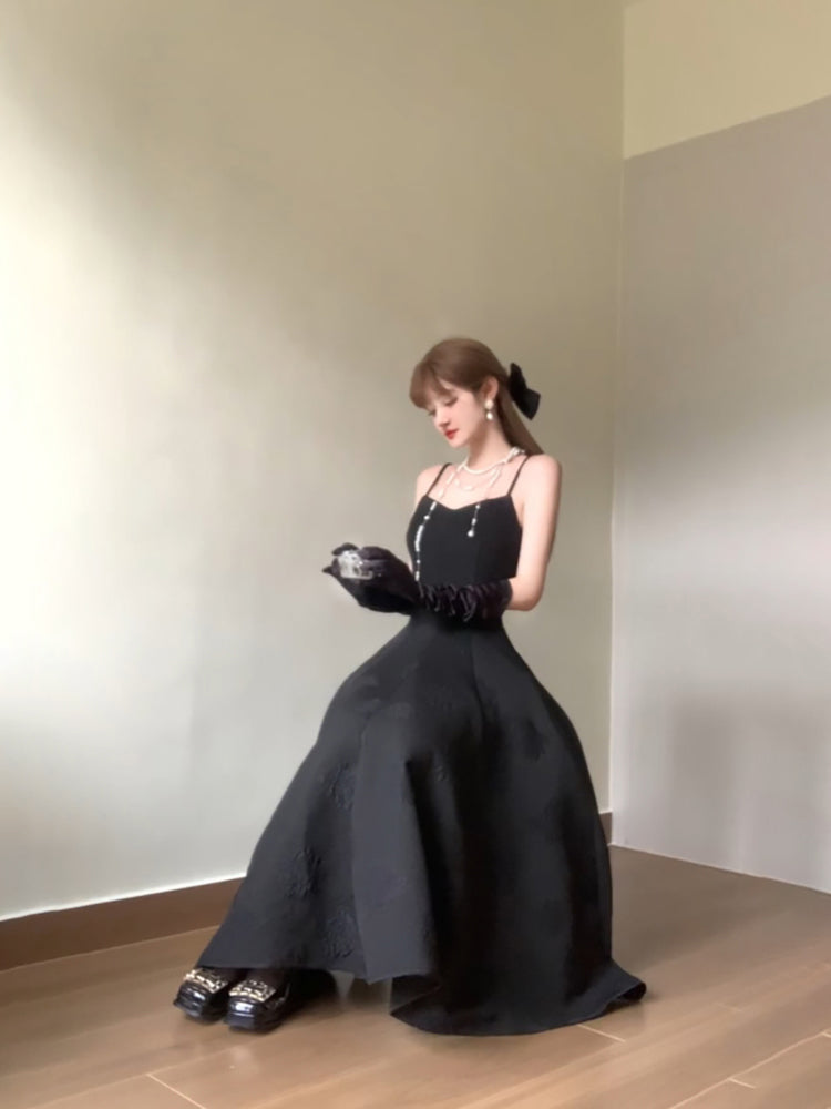 Sexy A line Spaghetti Straps Black Satin Women's Beach Dress Vacation Dresses Birthday Dress - View 2 | VelvetHem