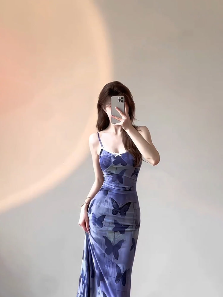 Sexy Sheath Spaghetti Straps Women's Beach Dress Vacation Dresses Birthday Dress With Butterfly - VelvetHem