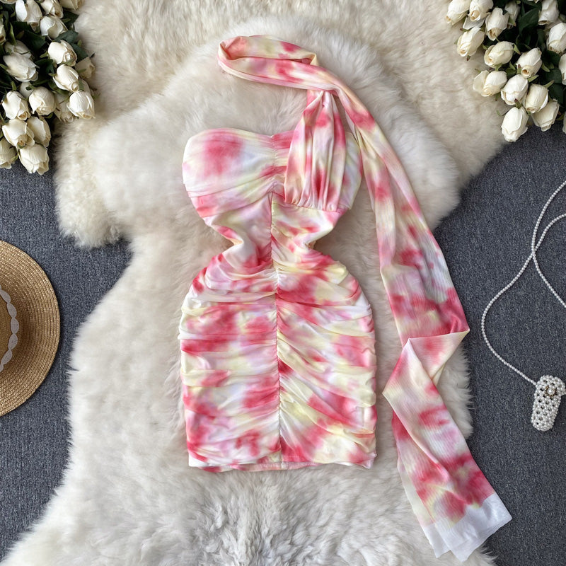 Sexy Sheath Strapless Pink Floral Holiday Dresses Short Length Women's Dress - View 2 | VelvetHem