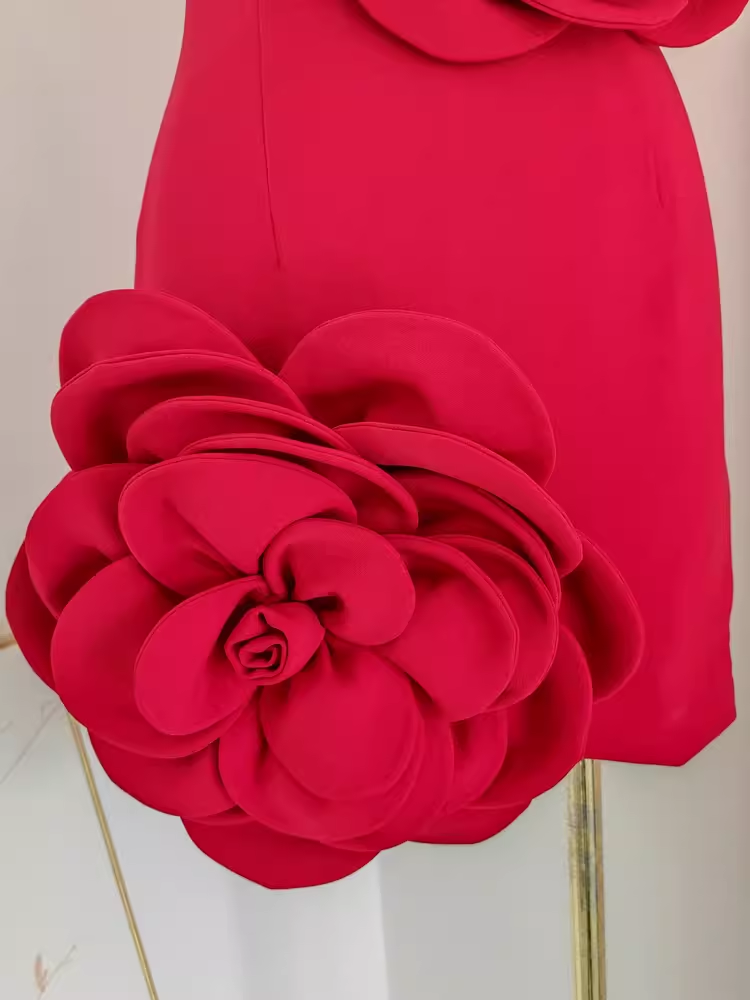 Simple Sheath Strapless Red Satin Travel Vacation Dress Short Birthday Dress - View 4 | VelvetHem