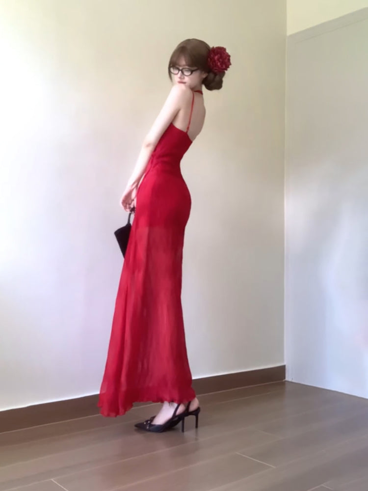 Vintage Sheath Spaghetti Straps Red Holiday Dress Birthday Dresses Birthday Outfits - View 3 | VelvetHem