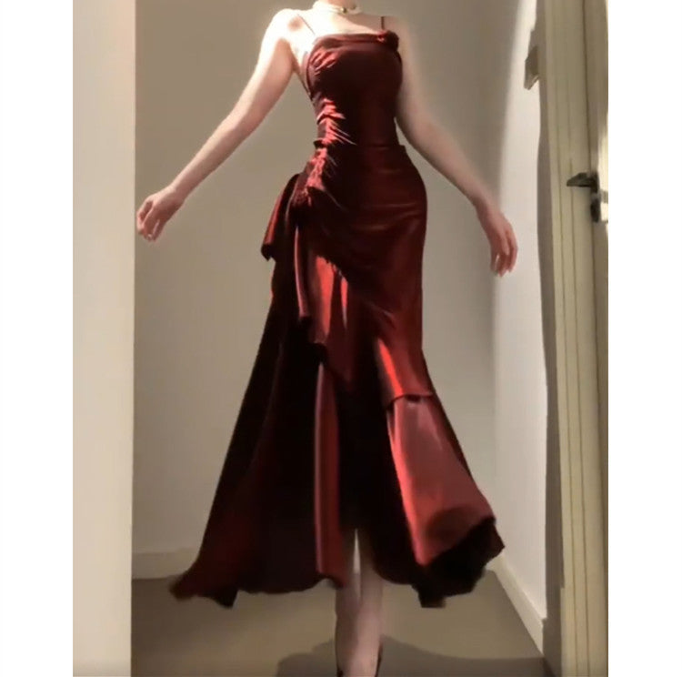 Vintage Sheath Spaghetti Straps Burgundy Holiday Dress Birthday Dresses Birthday Outfit - View 2 | VelvetHem