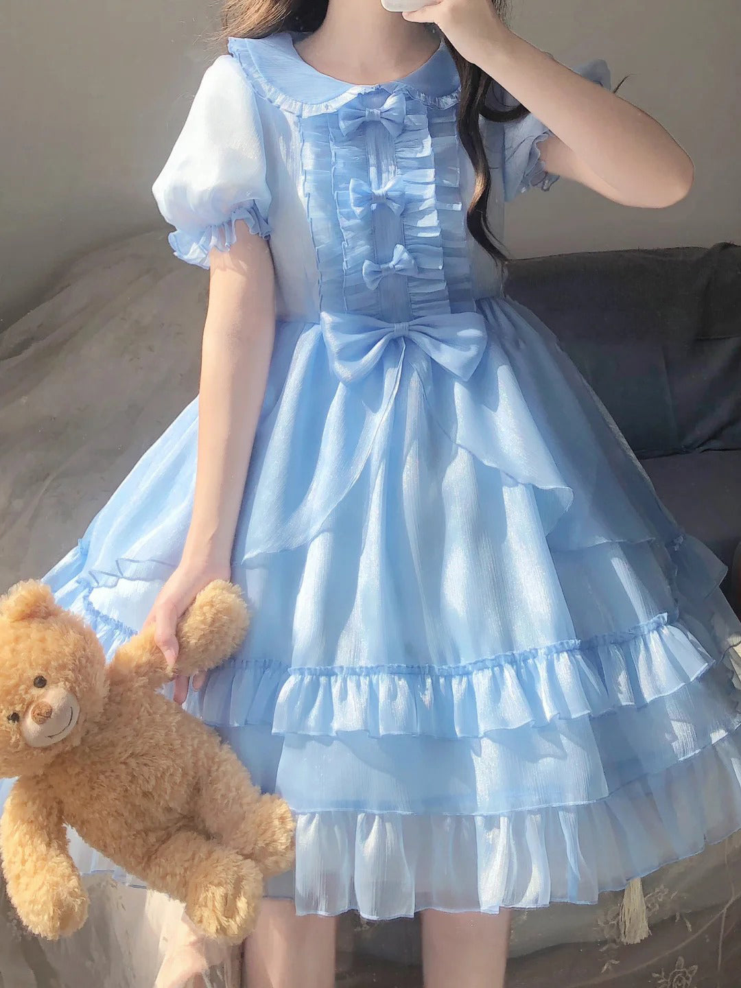 Vintage Ball Gown Light Sky Blue Chiffon Holiday Dress Birthday Dresses Birthday Outfits - View 3 | VelvetHem