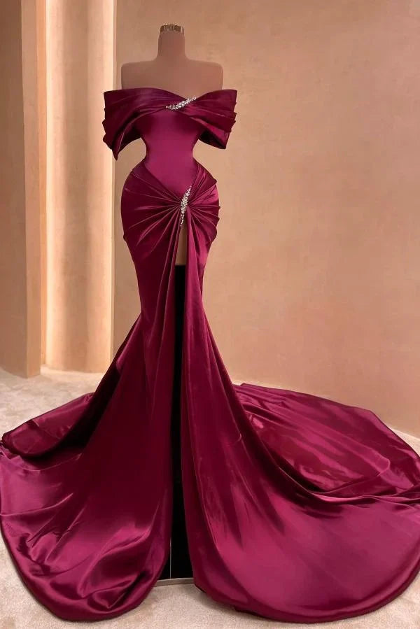 Pretty Mermaid Off The Shoulder Slit Long Prom Dresses Party Dress