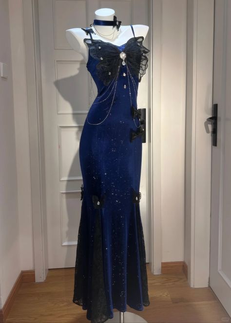 Pretty Mermaid Spaghetti Straps Navy Blue Long Prom Dresses Party Dress