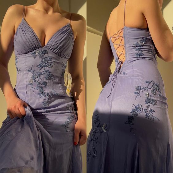 Pretty Mermaid Spaghetti Straps Lilac Long Prom Dresses Party Dress