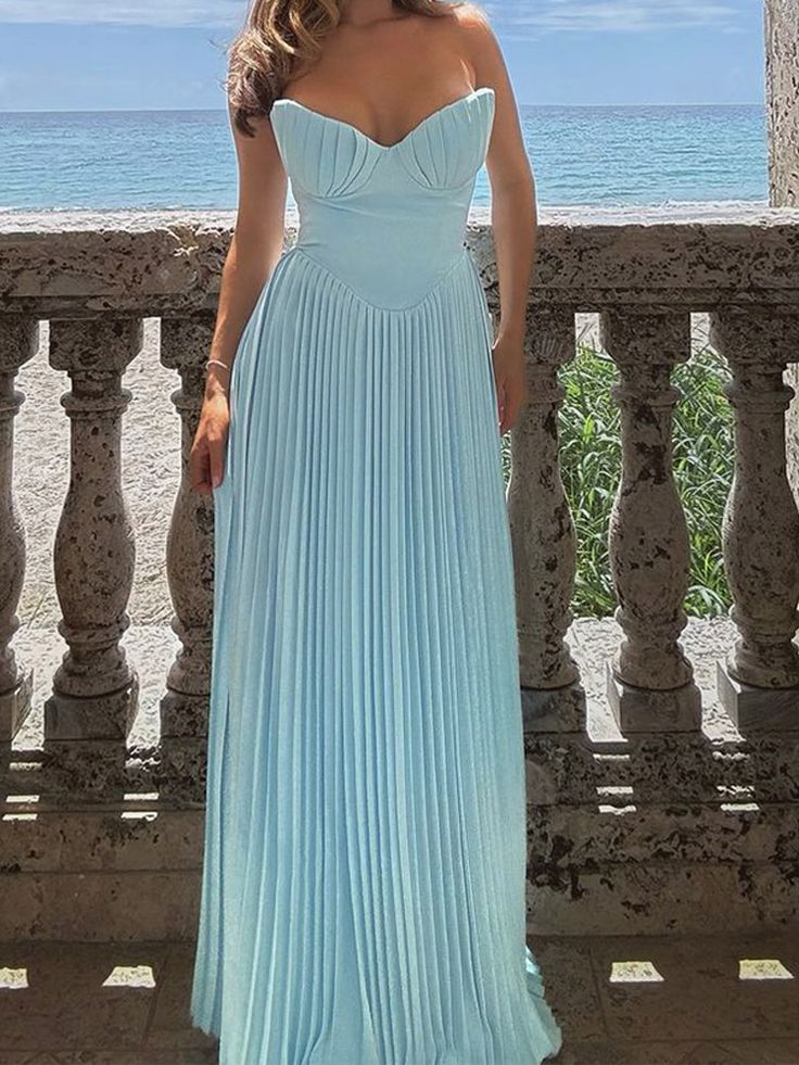Sweetheart Sleeveless Chiffon Blue A-line Long Evening Prom Dresses