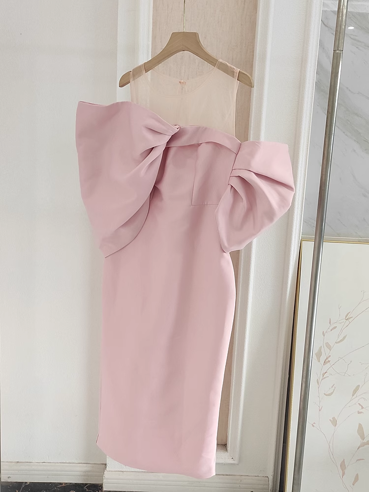 Sexy Sheath Strapless Pink Vacation Dress Satin Women Dresses - VelvetHem