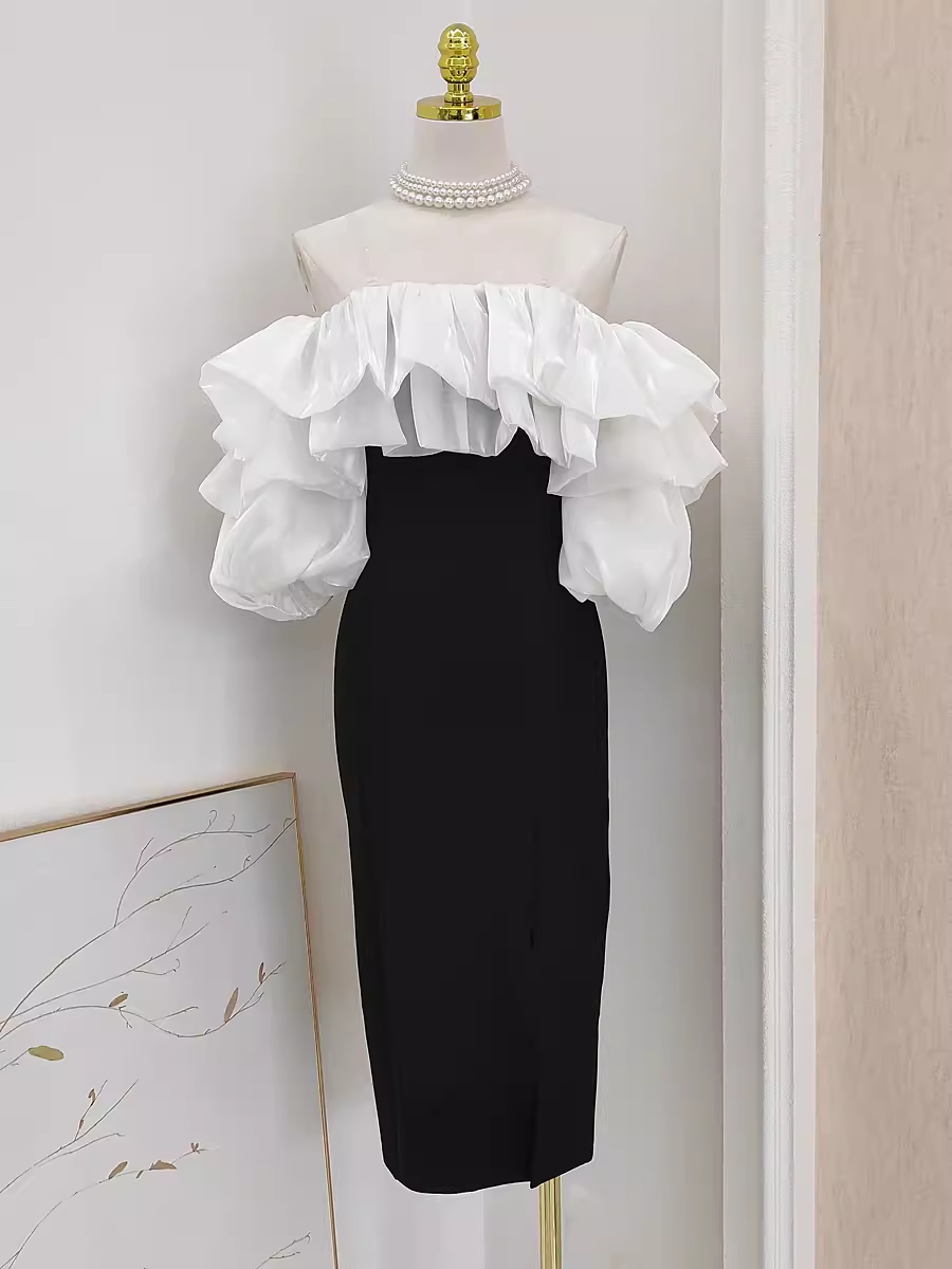 Sexy Sheath Off The Shoulder Black Vacation Dress Satin Women Dresses - VelvetHem
