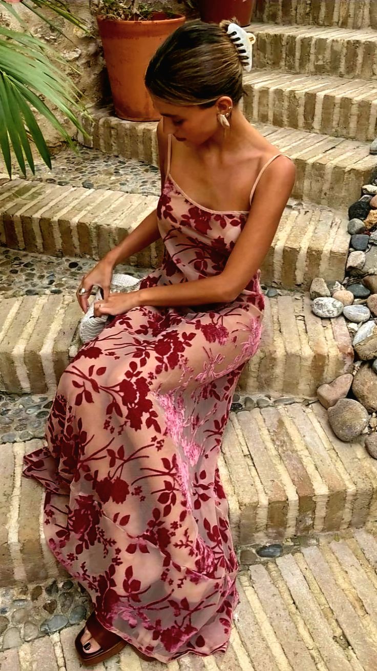 Sexy A Line Spaghetti Straps Floor Length Floral Evening Dress Prom Dresses - View 2 | VelvetHem