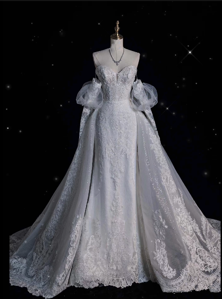 Sexy Mermaid Sweetheart Long Sleeves White Lace Wedding Dresses Brides Dress