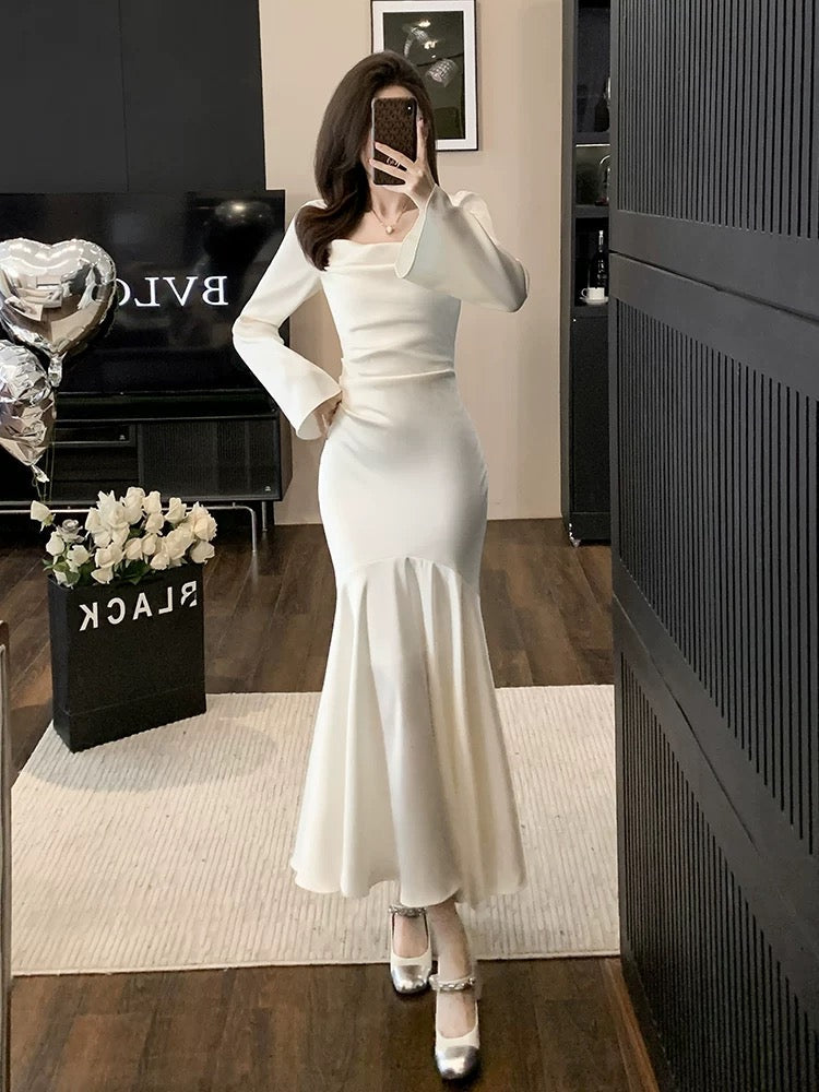 Elegant Mermaid Strapless White Evening Dress Prom Dresses