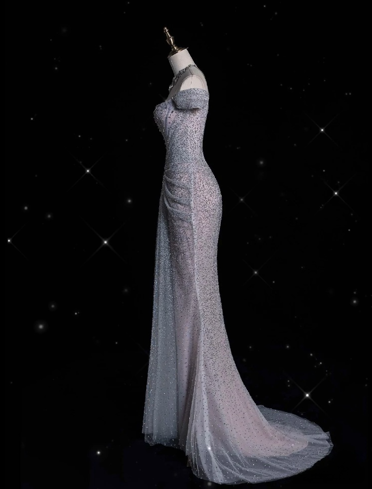 Modest Mermaid Off The Shoulder Sequin Long Prom Dresses Formal Graduation Party Dress Evening Dress - View 2 | VelvetHem