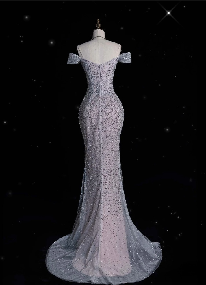 Modest Mermaid Off The Shoulder Sequin Long Prom Dresses Formal Graduation Party Dress Evening Dress - View 5 | VelvetHem