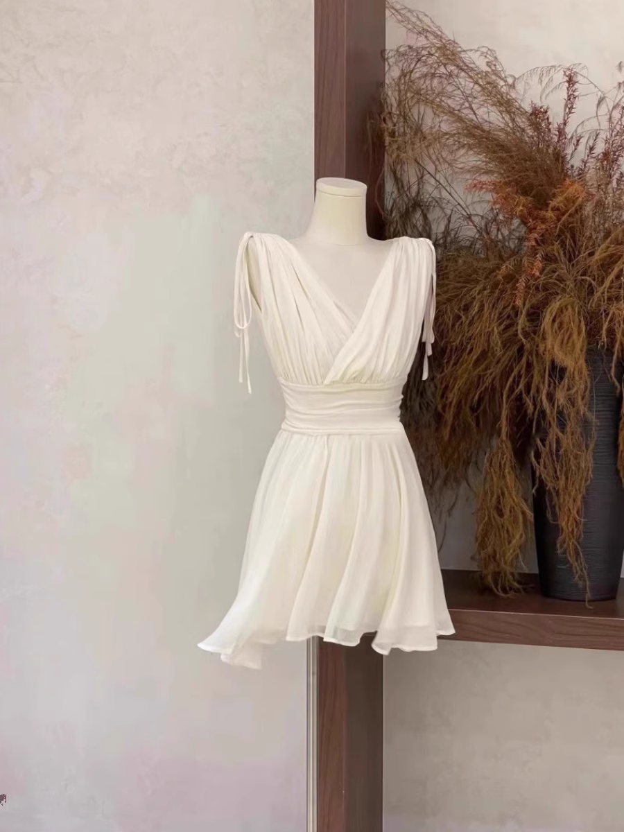 Cute A Line V Neckline Ruffled White Women's Short Holiday Dresses Birthday Dress - View 2 | VelvetHem